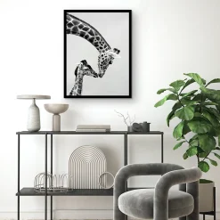 Affiche girafe, animaux, savane, Afrique l.60 x H.80 cm noir et blanc