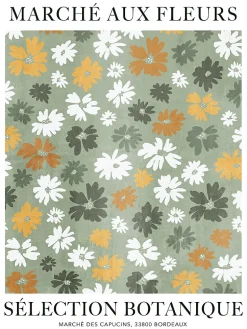 Affiche Marché aux fleurs vert jaune et blanc Dada Art l.30 x H.40 cm
