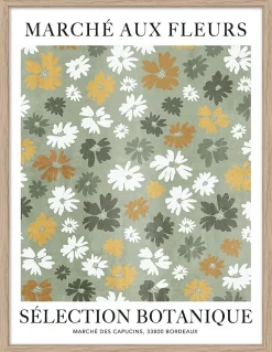Affiche Marché aux fleurs vert jaune et blanc Dada Art l.30 x H.40 cm