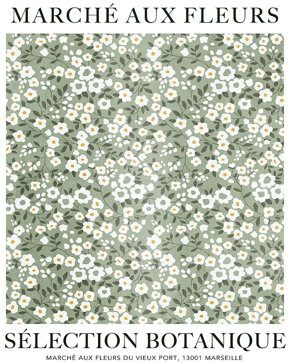 Affiche marché aux fleurs sélection botanique Dada Art l.40 x H.50 cm vert