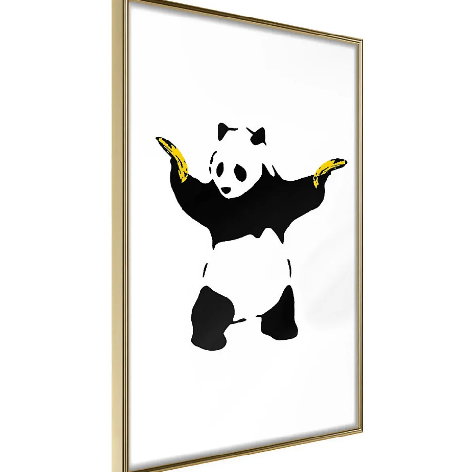 Affiche Murale Encadrée "Banksy Panda With Guns" 30 x 42 cm Or