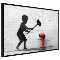 Affiche Murale Encadrée "Banksy Hammer Boy" 60 x 40 cm Noir