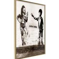 Affiche Murale Encadrée "Banksy Rude Kids" 21 x 30 cm Or