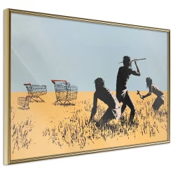 Affiche Murale Encadrée "Banksy Trolley Hunters" 30 x 20 cm Or