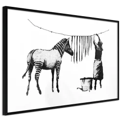 Affiche Murale Encadrée "Banksy Washing Zebra Stripes" 60 x 40 cm Noir