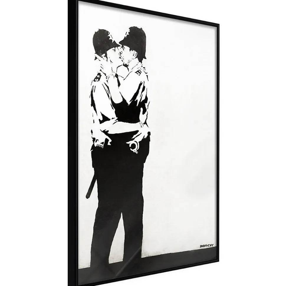 Affiche Murale Encadrée "Banksy Kissing Coppers II" 21 x 30 cm Noir