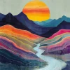 Affiche paysage coucher de soleil multicouleurs l.50 x H.70 cm Dada art