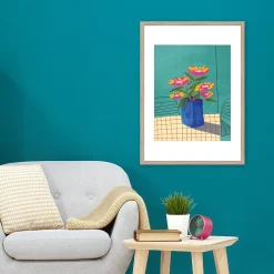 Affiche vase bleu et fleurs roses l.40 x H.50 cm Dada Art