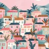 Affiche village rose l.40 x H.50 cm Dada Art