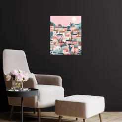 Affiche village rose l.40 x H.50 cm Dada Art