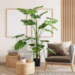 Arbre artificiel plante artificielle Monstera H. 180 cm tronc branches lichen feuilles de tortue grand réalisme pot inclus