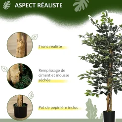 Arbre artificiel plante artificiel ficus banian hauteur 1,3 m tronc branches liane lichen feuilles grand réalisme pot inclus