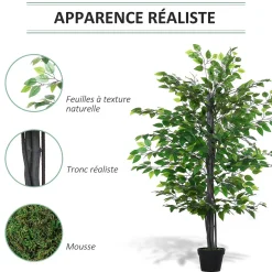 Arbre artificiel plante artificiel banyan hauteur 1,45 m tronc branches liane lichen feuilles grand réalisme pot inclus