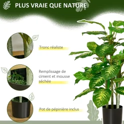 Arbre artificiel plante artificielle Calathea H. 95 cm tronc branches lichen feuilles grand réalisme pot inclus