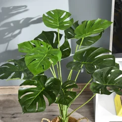 Arbre artificiel plante artificielle Monstera H. 85 cm tronc branches lichen feuilles de tortue grand réalisme pot inclus