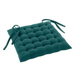 Assise matelassée en coton et polyester recyclé (38x38 cm - Bleu Canard)