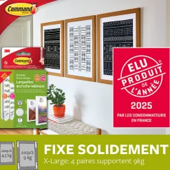 Assortiment de languettes adhésives accroche tableau 3M Command blanc L - XL