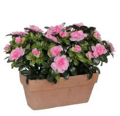 Azalea rose artificiel 29 x 13 x h.27 cm en jardinière