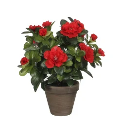 Azalea rouge artificiel 20 x h.27 cm en pot Stan gris ø11,5 cm