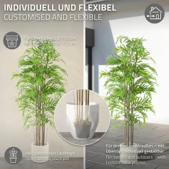 Bambou artificiel 180 cm, Plante artificielle grande avec tige en bois véritable