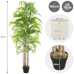 Bambou artificiel 180 cm, Plante artificielle grande avec tige en bois véritable