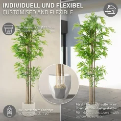 Bambou artificiel 210 cm, Plante artificielle grande avec tige en bois véritable