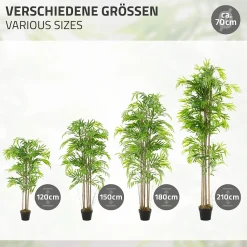 Bambou artificiel 210 cm, Plante artificielle grande avec tige en bois véritable