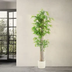 Bambou artificiel 210 cm, Plante artificielle grande avec tige en bois véritable