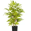 Bambou artificiel H. 60 cm feuilles denses réalistes pot inclus noir avec lichen vert