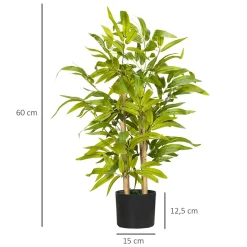 Bambou artificiel H. 60 cm feuilles denses réalistes pot inclus noir avec lichen vert
