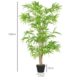 Bambou Artificiel Hauteur 1,5 m 644 Feuilles denses réalistes Pot Inclus Noir avec Lichen Vert