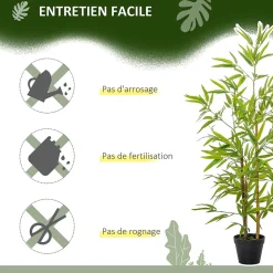 Bambous artificiels 1,20H m - lot de 2 bambous artificiels - 369 feuilles réalistes par bambou vrais troncs - pot inclus noir vert
