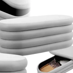 Banc rembourré 2 grands compartiments de rangement en velours ou bouclé