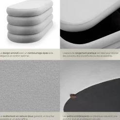Banc rembourré 2 grands compartiments de rangement en velours ou bouclé