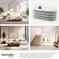 Banc rembourré 2 grands compartiments de rangement en velours ou bouclé