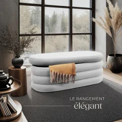 Banc rembourré 2 grands compartiments de rangement en velours ou bouclé
