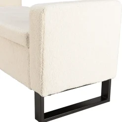 Banc tissu bouclette écru avec rangement et pieds métal noir