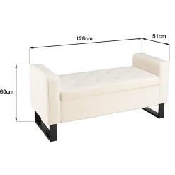 Banc tissu bouclette écru avec rangement et pieds métal noir