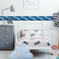Bande Décorative auto-adhésif VAGUES Mer Océan Motif Pour Chambre 10cm x 300cm