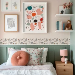 Bande Décorative auto-adhésif Palmiers Éléphants Boho Pour Chambre Enfants 10cm x 300cm