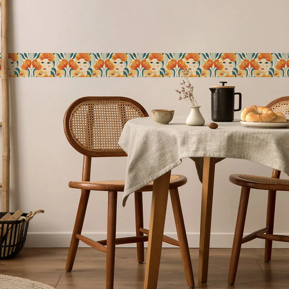 Bande Décorative auto-adhésif VISAGES Fleurs Feuilles Pour Salon 10cm x 300cm