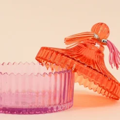 Boîte avec couvercle en verre coloré strié 14x15cm