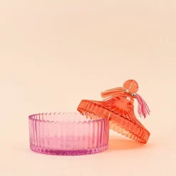 Boîte avec couvercle en verre coloré strié 14x15cm