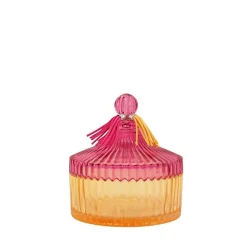 Boîte avec couvercle en verre coloré strié 14x15cm