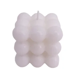 Bougie carrée à boules coloris blanc l.5,5 x H.5,5 cm Ormani