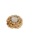 Bougie dans photophore avec décoration florale en verre naturel 15x15x8 cm