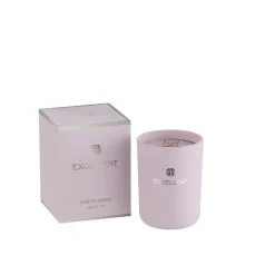 Bougie parfumée 50H dans pot en verre mauve 9x9x11 cm