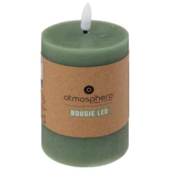 Bougie ronde à led Molia H13cm vert foncé - Atmosphera