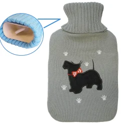 Bouillotte - 2 Litres - Housse tricotée - Motif chien noir - GH022 St Helens Home and Garden
