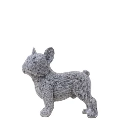 Bouledogue en résine argentée 20cm